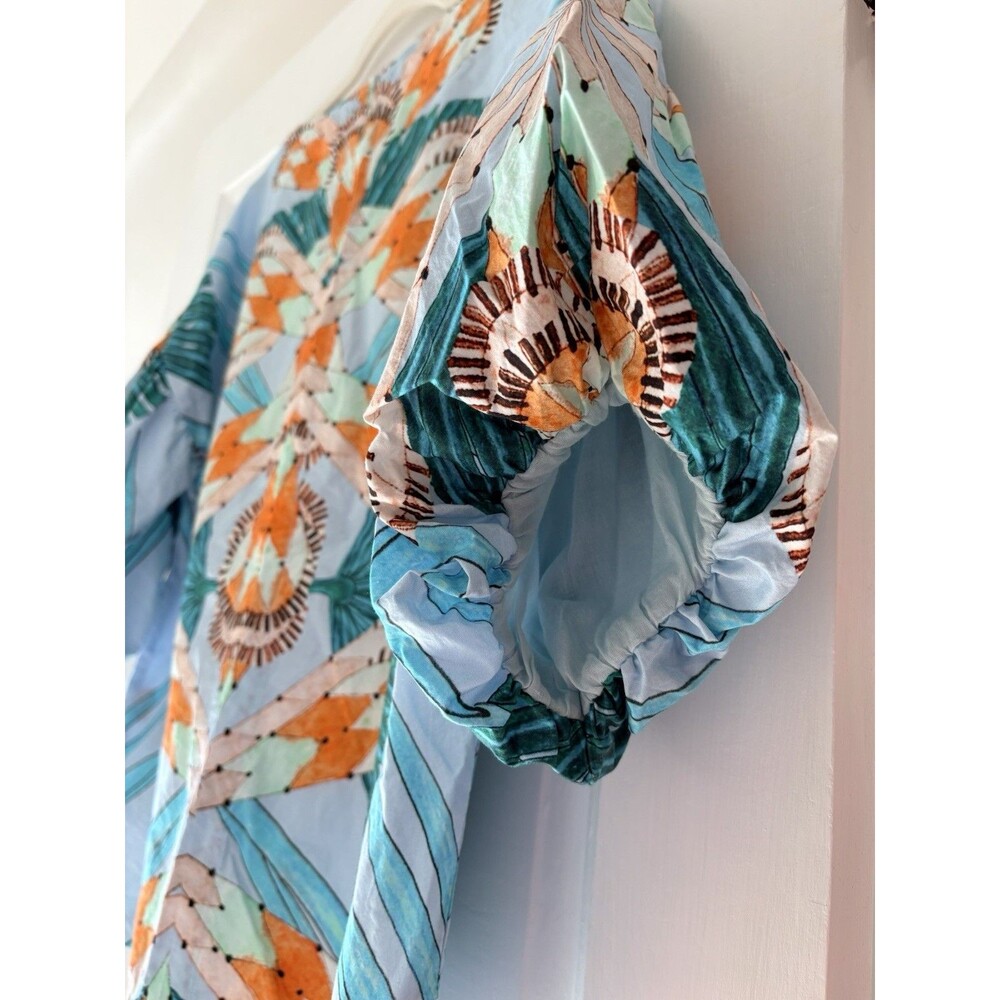 Tuckernuck OLIPHANT Tropical Florals Balloon Sleeve Boho Coastal Blouse Top Sz L - Picture 4 of 10